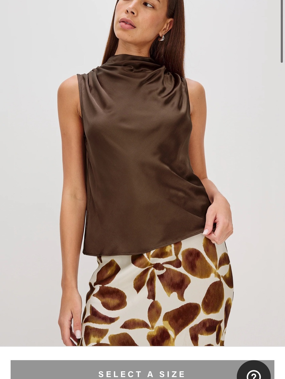 Rails Kaleen Top | Brown Satin Drape Neck Sleeveless Top